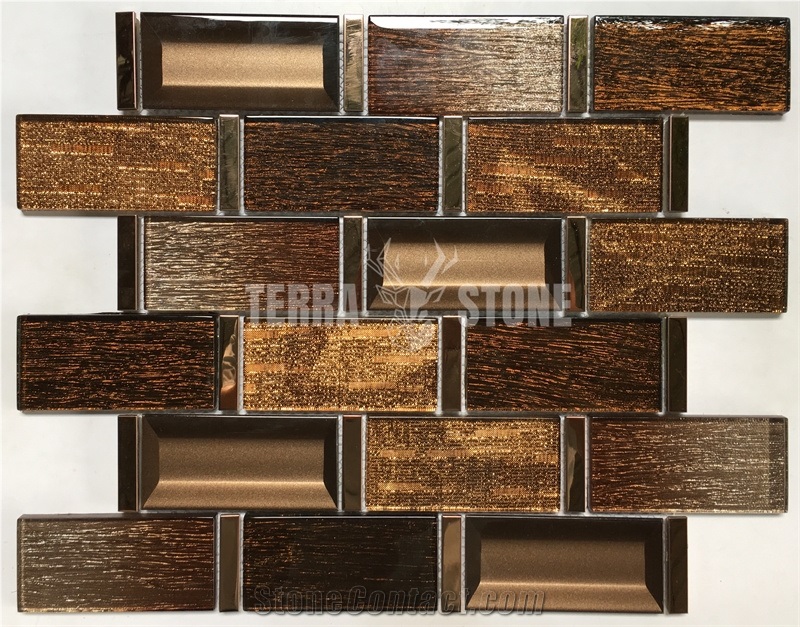 Gold Backsplash Mural Subway Marble Glass Tile Mirror Mosaic