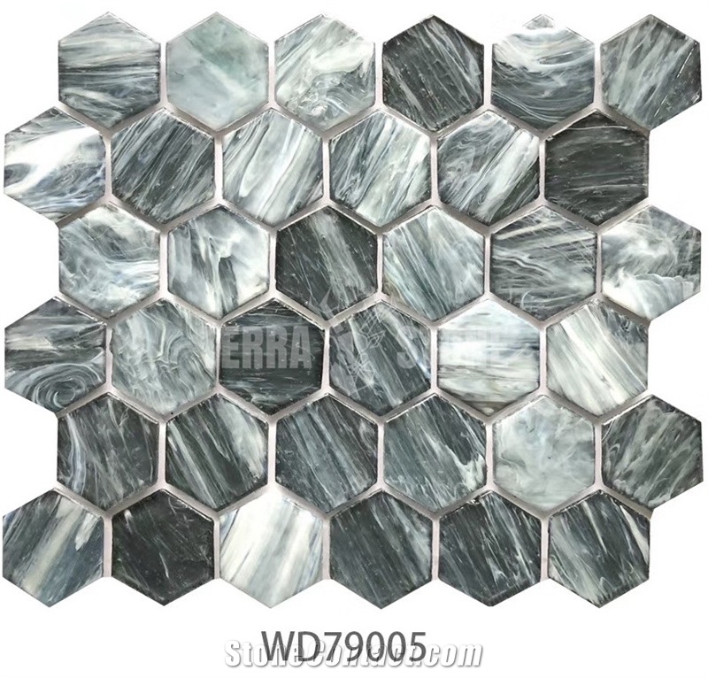 Hexagonal Glass Mosaic Tile For Public And Home Wall Tile