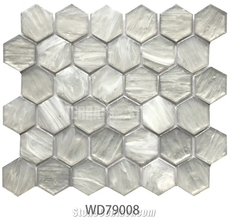 Hexagonal Glass Mosaic Tile For Public And Home Wall Tile