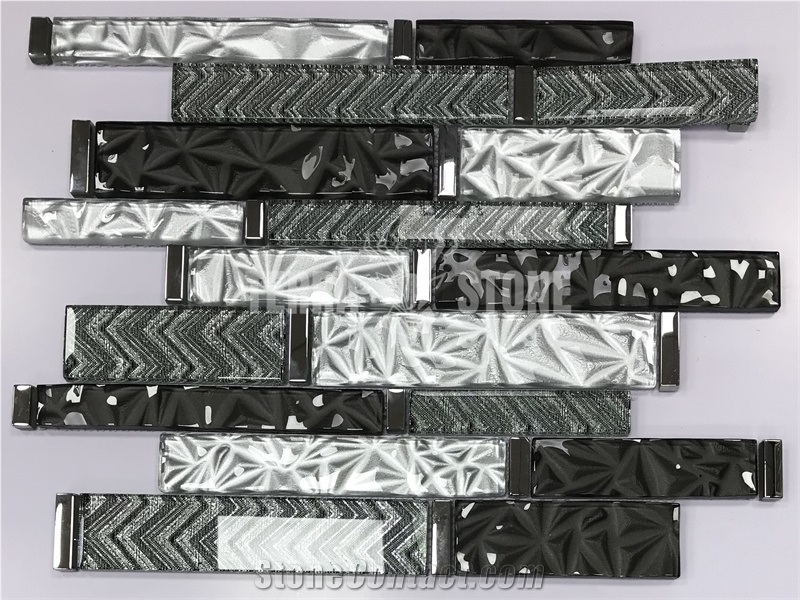 Interior Wall Panel Decoration Subway Glass Tile Black White