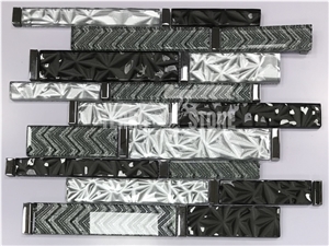 Interior Wall Panel Decoration Subway Glass Tile Black White