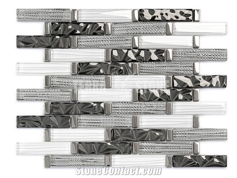 Interior Wall Panel Decoration Subway Glass Tile Black White