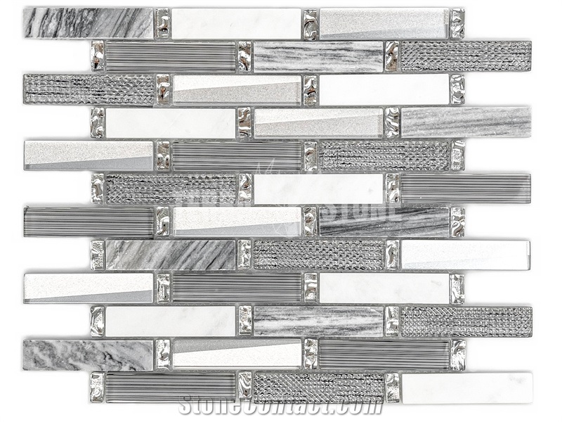 Interior Wall Panel Decoration Subway Glass Tile Black White