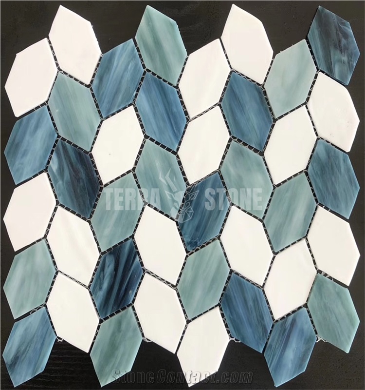 Iredescent Leaves Pattern Mosaic Glass Tile Wall Mosaics