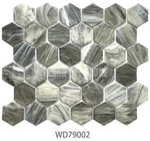 Iridescent Bathroom Wall Hexagon Glass Mosaic Tiles Sheet