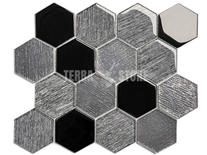 Kitchen Splashback Tile Metal Element Hexagon Glass Mosaic