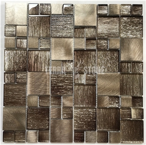 Metallic Glass Mosaic Mix Brushed Aluminum Alloy Mosaic Tile