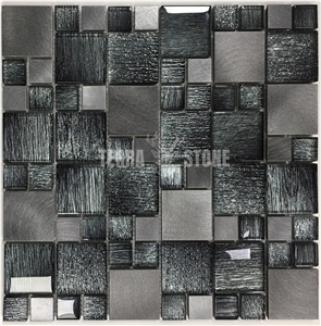 Metallic Glass Mosaic Mix Brushed Aluminum Alloy Mosaic Tile