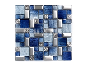 Metallic Glass Mosaic Mix Brushed Aluminum Alloy Mosaic Tile