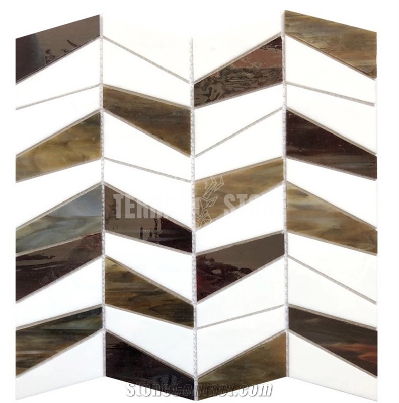 Mixed Color Chevron Kitchen Tiles Stained Glass Mosaic