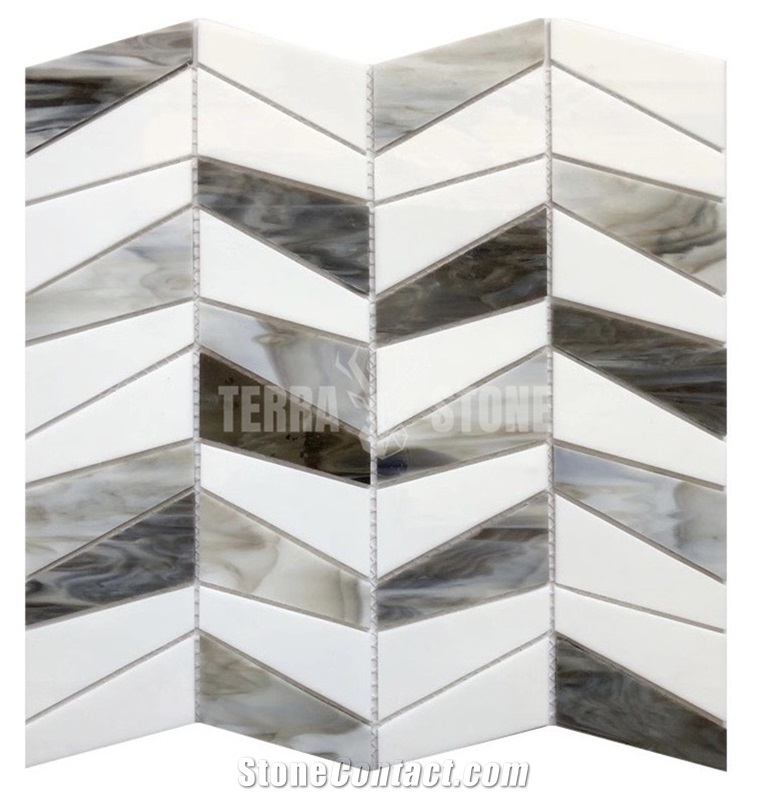 Mixed Color Chevron Kitchen Tiles Stained Glass Mosaic
