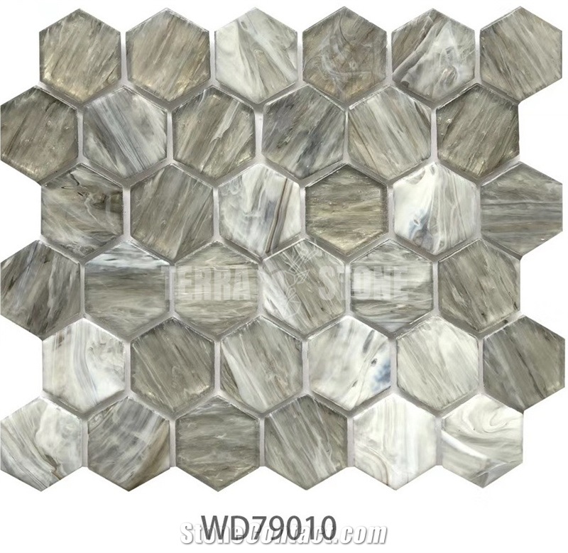 Modern Decoration Iridescent Hexagonal Glass Tile Mosaics