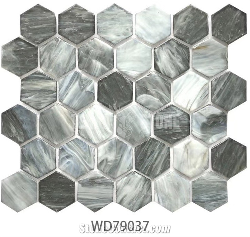 Modern Decoration Iridescent Hexagonal Glass Tile Mosaics