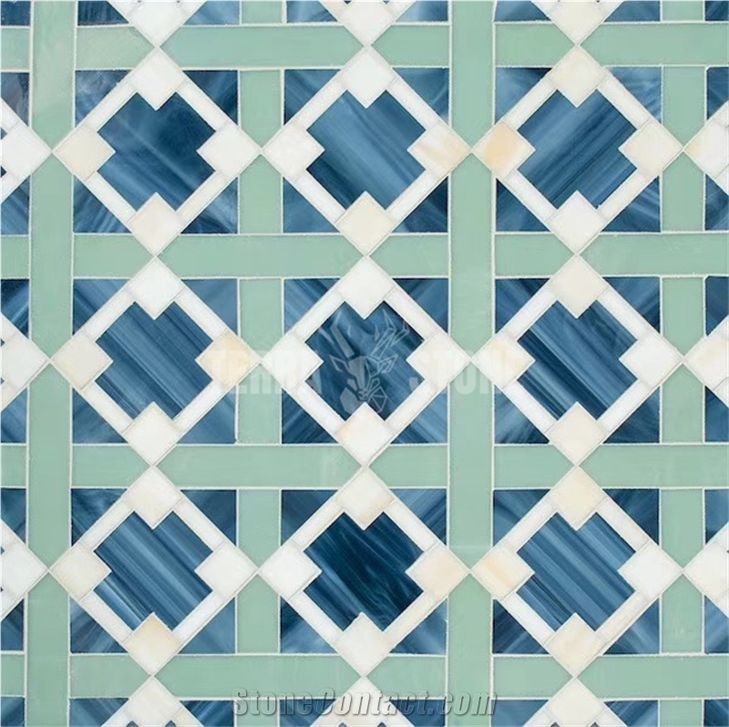 Stained Glass Mosaic Hexagon Artificial Blue Tile