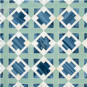Stained Glass Mosaic Hexagon Artificial Blue Tile