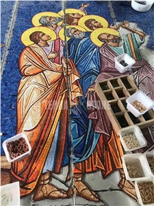 Stained Glass Mosaic Tiles Waterjet Mural For Villa Glass Mosaic Artworks