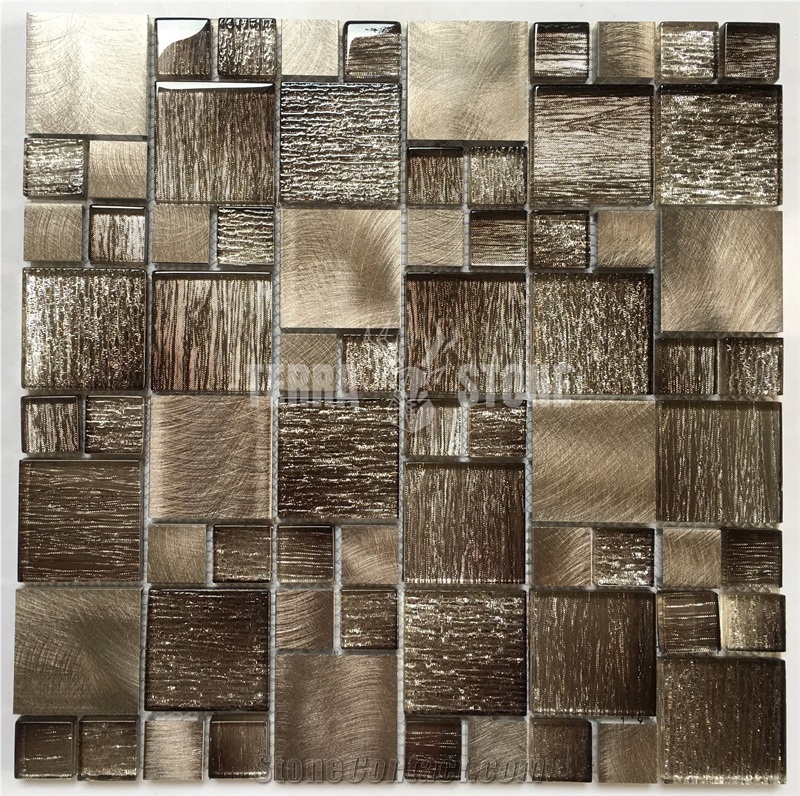 Super White Glass Mosaic Mix Brushed Aluminum Alloy Mosaic