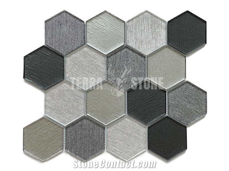 Wholesale Blue Glass Mosaic Hexagon Wall Tiles Decorative