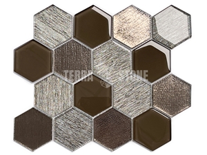 Wholesale Blue Glass Mosaic Hexagon Wall Tiles Decorative