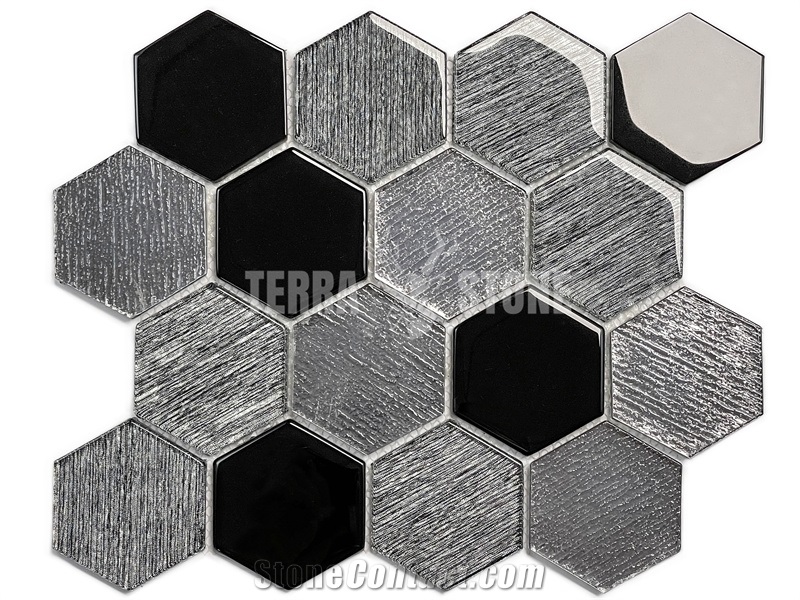 Wholesale Blue Glass Mosaic Hexagon Wall Tiles Decorative