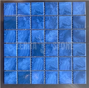 Wholesale Porcelain Pure Blue Color Mosaic Tile Polished