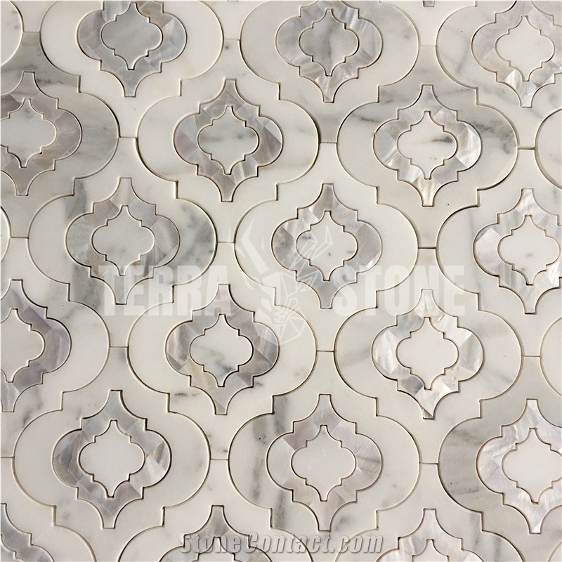 Arabesque Shell Mother Of Pearl Tile Marble Waterjet Mosaic