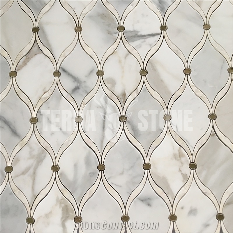 Arabesque Style Marble Water Jet Lantern Shaped Mosaic Tiles