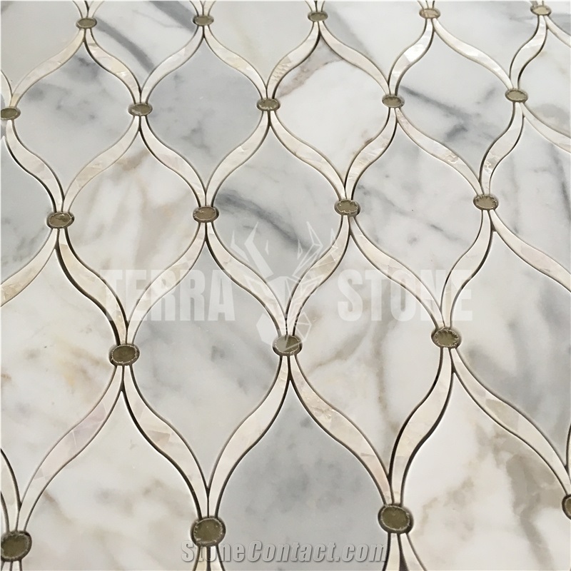 Arabesque Style Marble Water Jet Lantern Shaped Mosaic Tiles