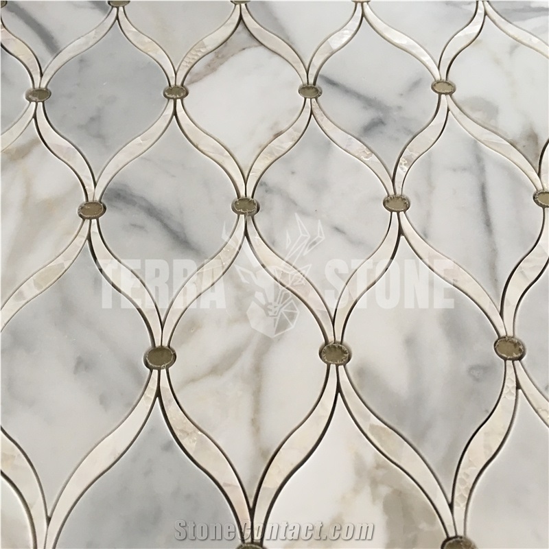 Arabesque Style Marble Water Jet Lantern Shaped Mosaic Tiles