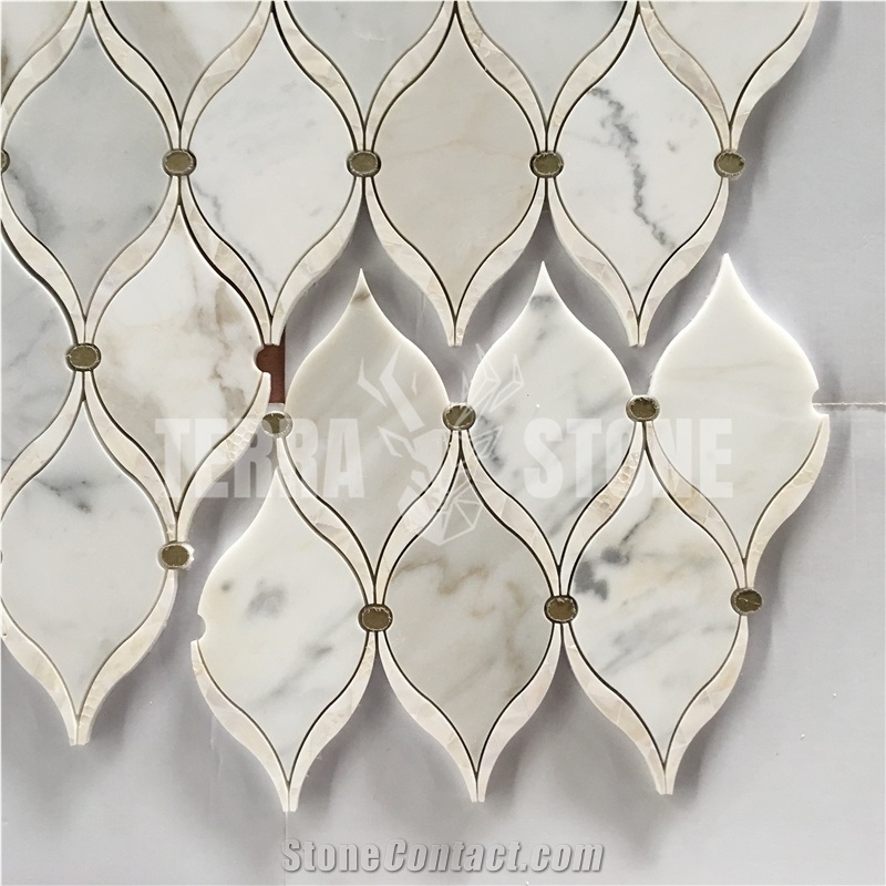 Arabesque Style Marble Water Jet Lantern Shaped Mosaic Tiles