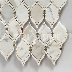 Arabesque Style Marble Water Jet Lantern Shaped Mosaic Tiles