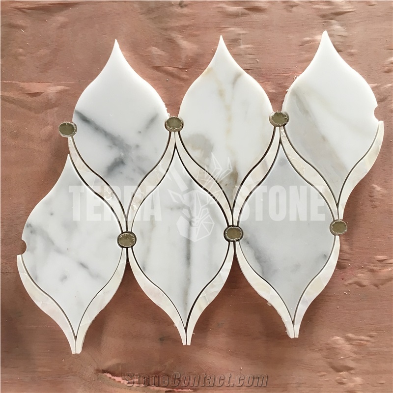 Arabesque Style Marble Water Jet Lantern Shaped Mosaic Tiles