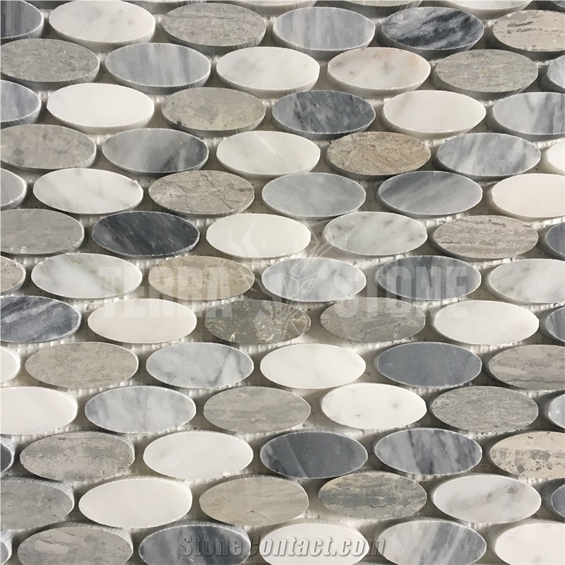 Bardiglio Grey And Carrara White Oval Marble Mosaic Tile
