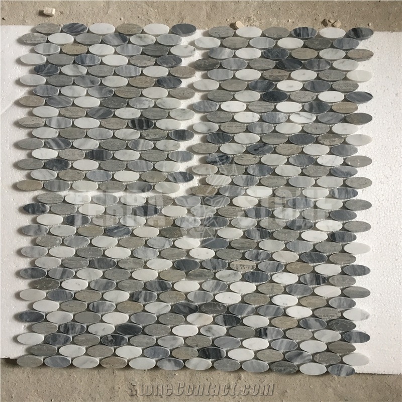 Bardiglio Grey And Carrara White Oval Marble Mosaic Tile