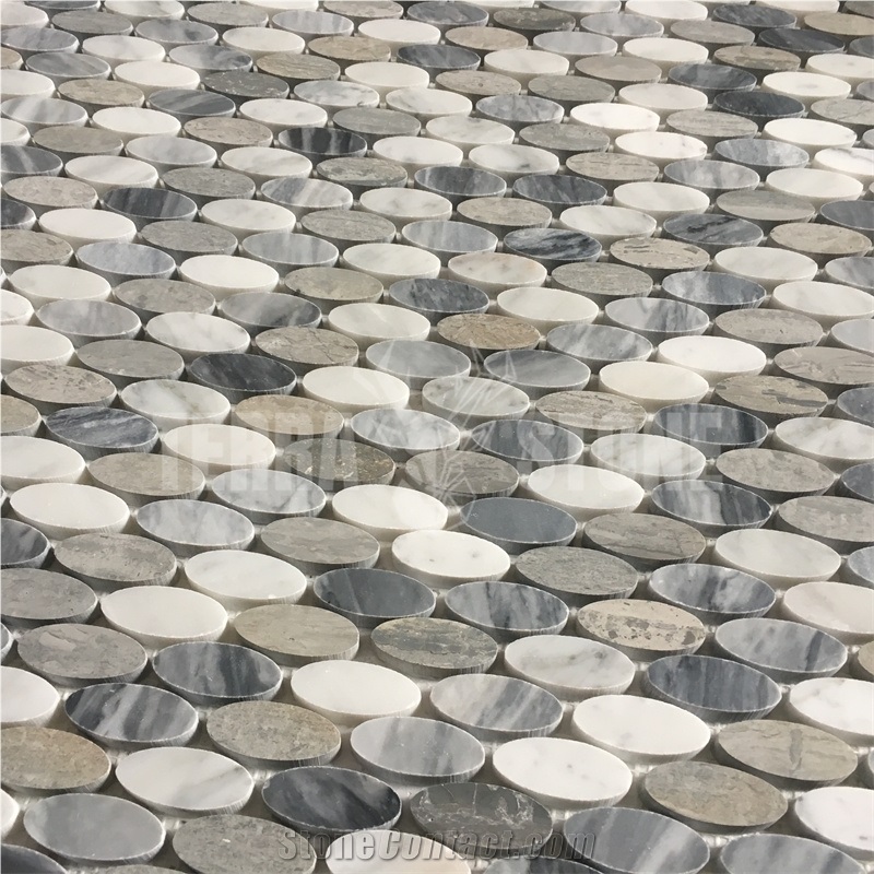 Bardiglio Grey And Carrara White Oval Marble Mosaic Tile