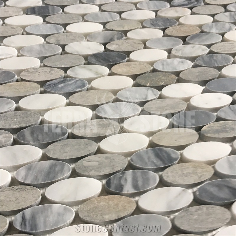 Bardiglio Grey And Carrara White Oval Marble Mosaic Tile