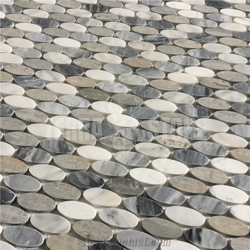 Bardiglio Grey And Carrara White Oval Marble Mosaic Tile