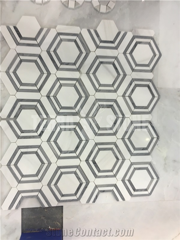 Bianco Carrara White Marble Waterjet Hexagon Mosaic Tile