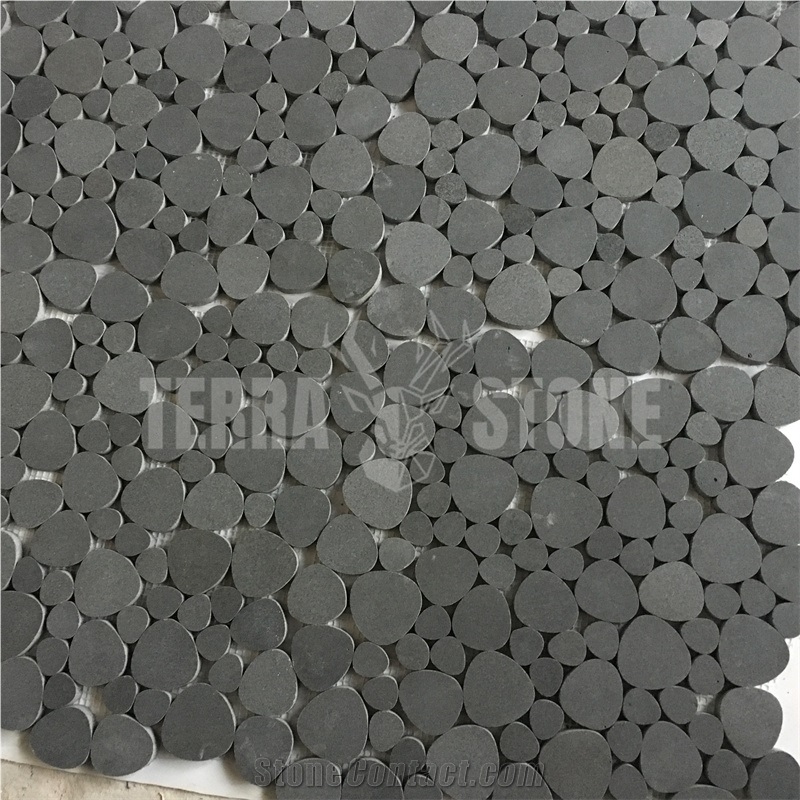 Black Basalt Stone Mosaic Tile Pebble Pattern Wall Tile