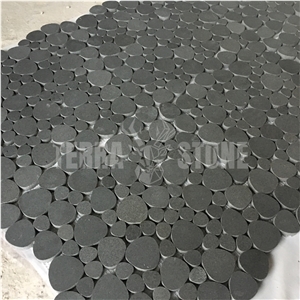Black Basalt Stone Mosaic Tile Pebble Pattern Wall Tile