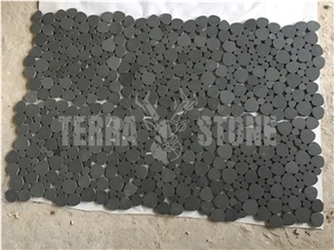 Black Basalt Stone Mosaic Tile Pebble Pattern Wall Tile