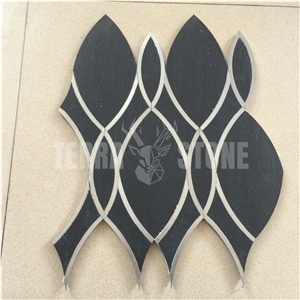 Black Ceramic With Metal Inlay Waterjet Mosaic Tile Black Ceramic With Metal Inlay Waterjet Mosaic Tile