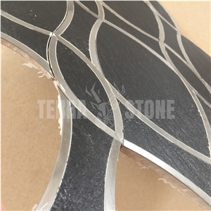 Black Ceramic With Metal Inlay Waterjet Mosaic Tile