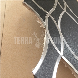 Black Ceramic With Metal Inlay Waterjet Mosaic Tile