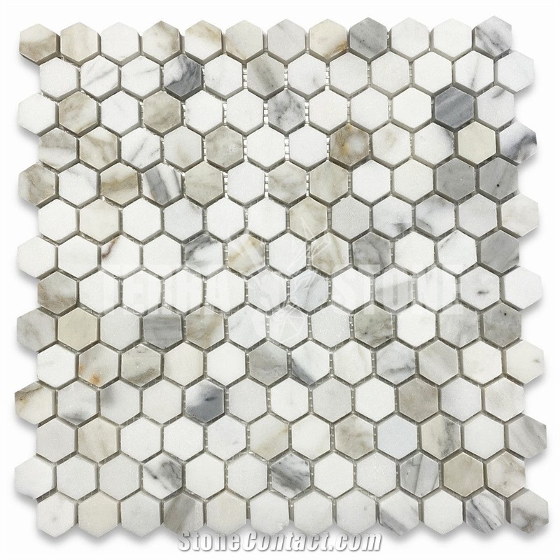 Calacatta Gold Marble 1 Inch Hexagon Mosaic Tile