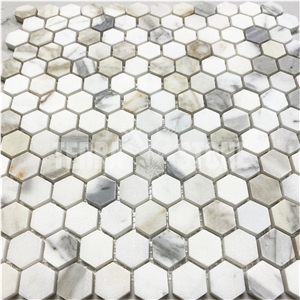 Calacatta Gold Marble 1 Inch Hexagon Mosaic Tile