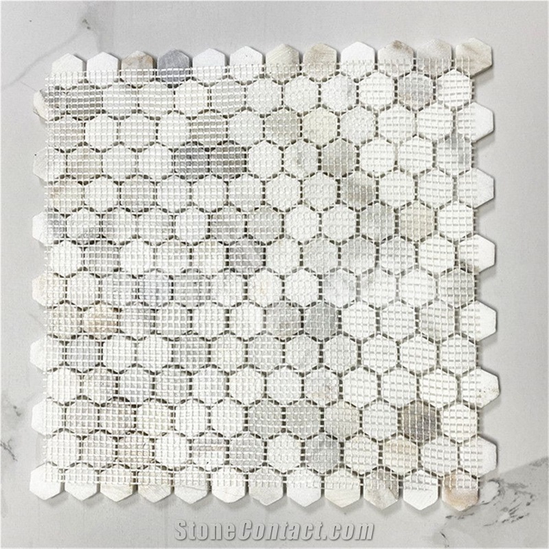 Calacatta Gold Marble 1 Inch Hexagon Mosaic Tile