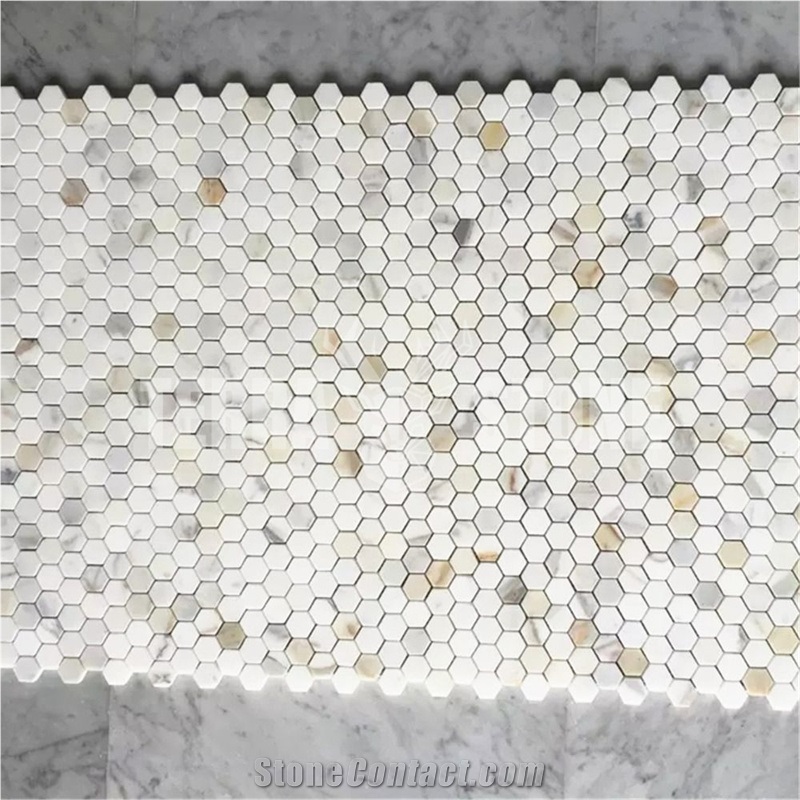 Calacatta Gold Marble 1 Inch Hexagon Mosaic Tile
