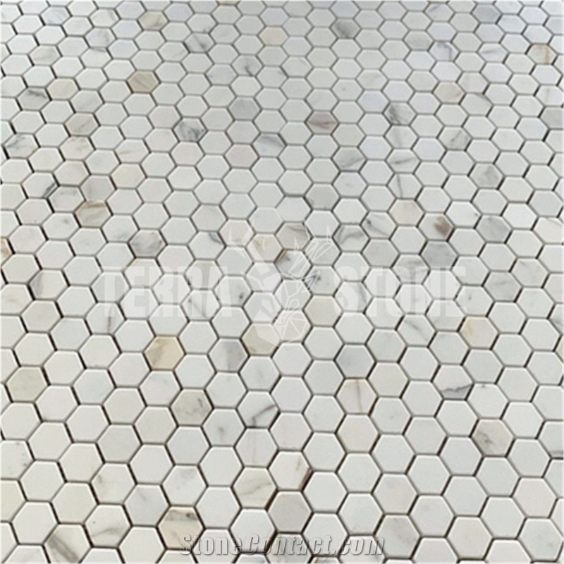 Calacatta Gold Marble 1 Inch Hexagon Mosaic Tile