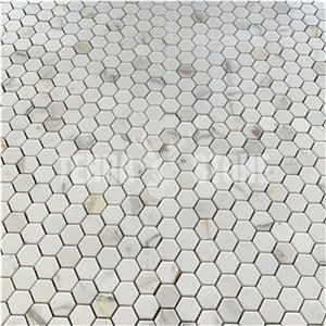 Calacatta Gold Marble 1 Inch Hexagon Mosaic Tile